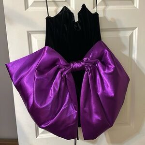 Bronx and Banco Black Velvet and Purple Satin Bow Mini Dress